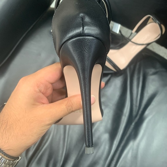 Women’s Pointed Toe Strappy Sandal Heel Black Faux Leather - Picture 9 of 14